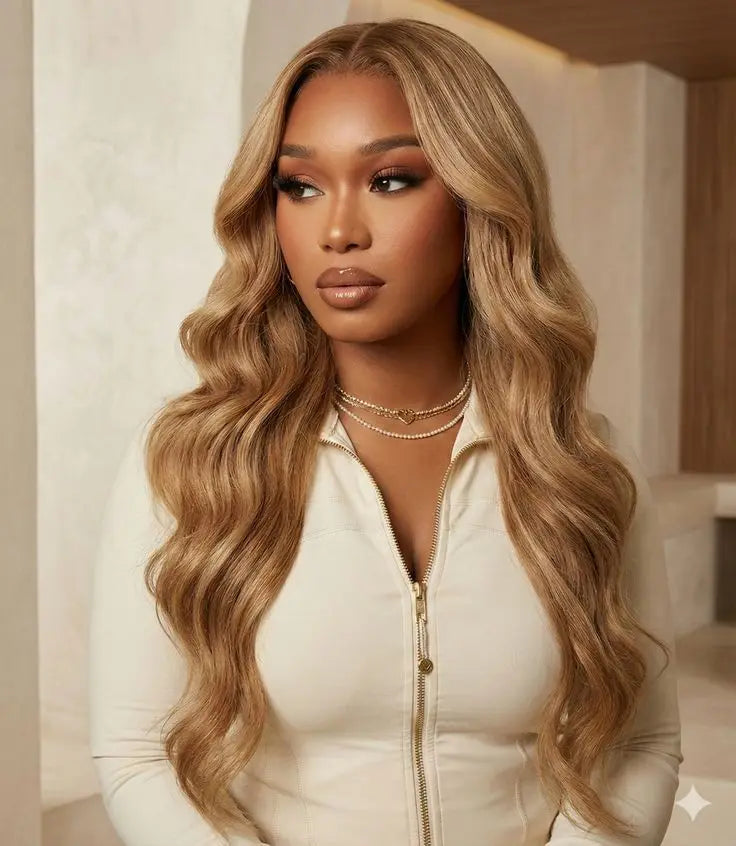 Honey Blonde Body Wave Human Hair Lace Front Wig for Women
