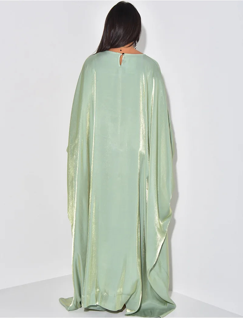 CM.YAYA Women Loose O-neck Full Batwing Sleeve Long Maxi Dress Summer Satin Vintage Africa Streetwear Vestido Evening Dresses