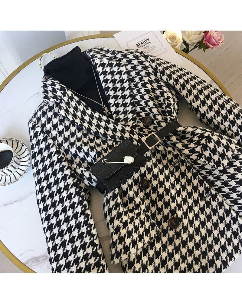 Thick Plaid Blazer Women Wool Coat 2025 New Spring And Autumn Suit Jacket Female Tide Ins Woolen Coat Blazer Femme Tops Outerwe