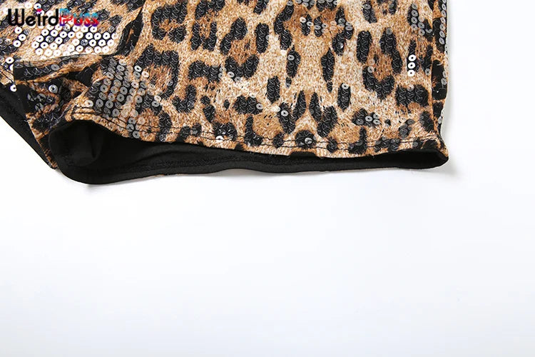 Weird Puss Leopard Print Mini Shorts Women Sequins Patchwork Wild Skinny Stretch Streetwear Autumn Midnight Sexy Trend Buttoms
