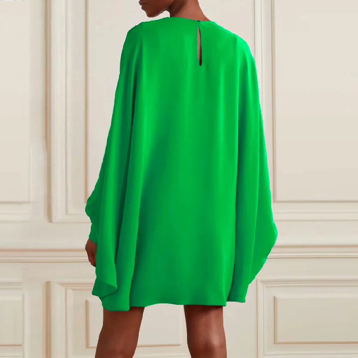 UOOZEE Women Fashion Simple Solid Color Round-Neck Mini Dresses 2025 New Spring Summer Batwing Sleeves Casual Short Dress