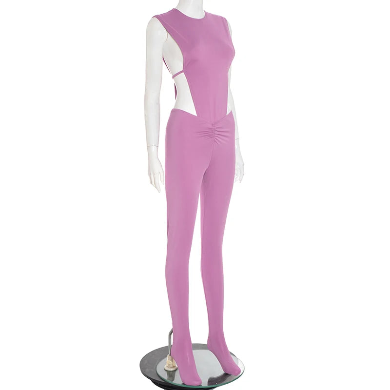 Weird Puss Sexy Women Tracksuit 2 Piece Set Sleeveless Side Split Bodysuit+Ruched Foot Leggings Matching Hipster Street Outfits