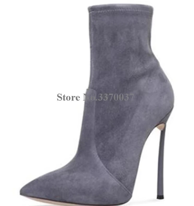 Pointed Toe Suede Leather Stiletto Ankle Boots for Women