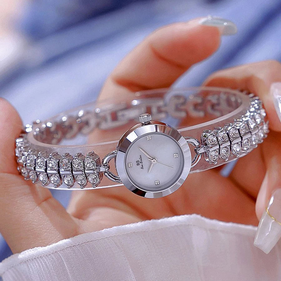 Small Diamond Accent Gold Chain Quartz Watch for Women