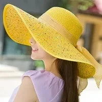 Hat Big-brimmed Cool Hat Women's Summer Sun Visor Sun-Proof Foldable Straw Hat UV-Proof Beach Sun Hat Summer Face Covering