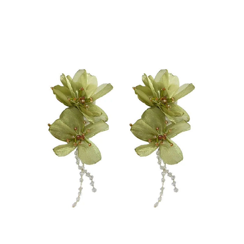 Flower Mesh Crystal Tassel Earrings for Women Elegant Style Exaggerated Long Earings Wholesale