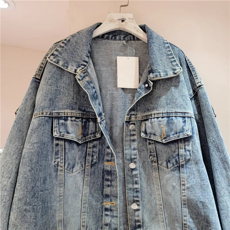YEAE Ladies Bohemian Denim Jacket Autumn Floral Patch Embroidered Vintage Jacket Long Sleeve Outerwear Women's Jacket
