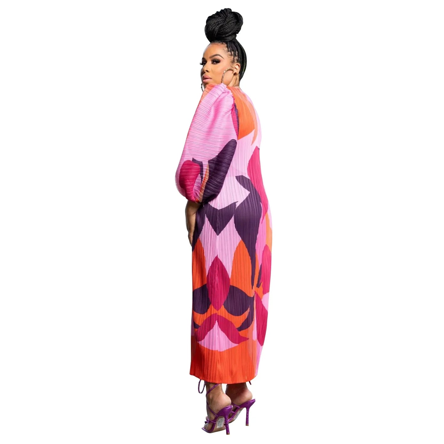 K10783 Cross-border Supply Amazon Fashionable Women's Clothing European American Style Lantern Sleeve Pleated Dress