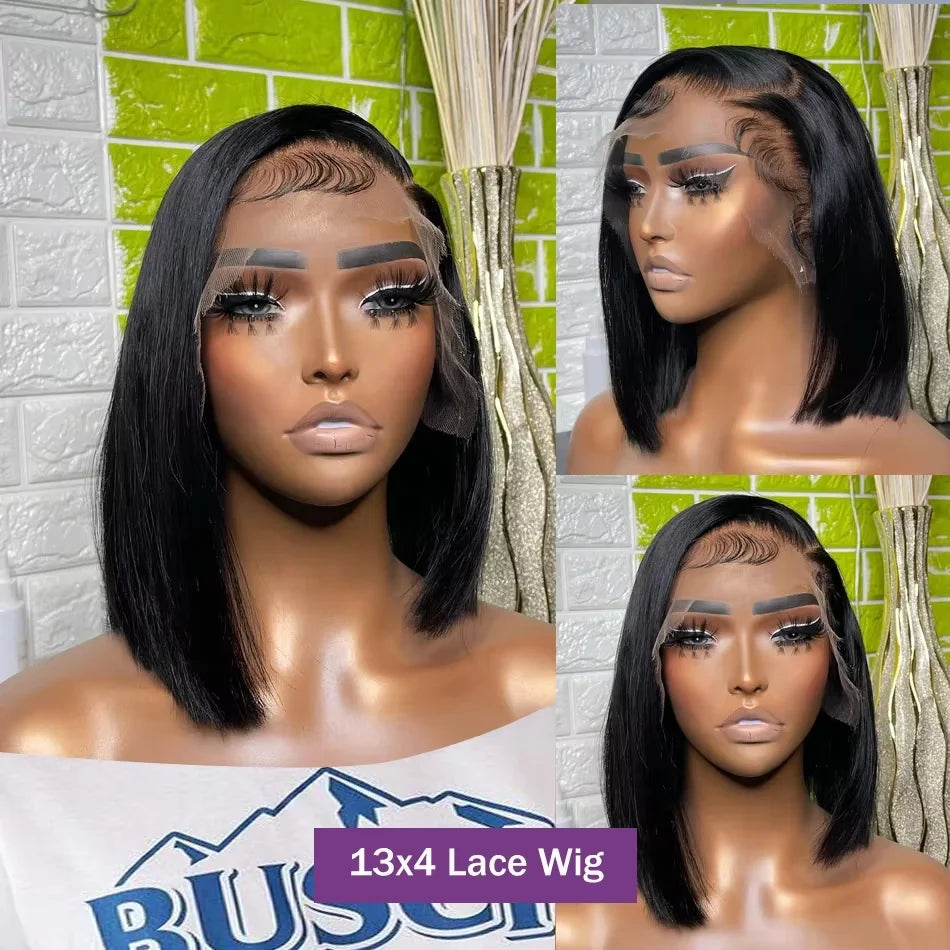 Straight Short Bob Wigs 13x4 Human Hair Lace Frontal Wigs 200% Remy Pre Plucked Transparent Lace 4x4 Short Bob Wigs For Women