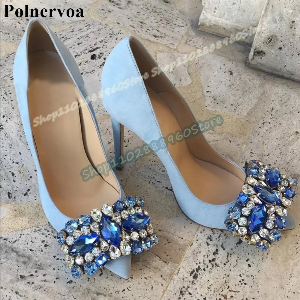 Pink Glossy Leather Crystal Bowknot Pumps Stilettos High Heel Women Shoes Slip On Pointed Toe Luxury Shallow Party Women Pumps
