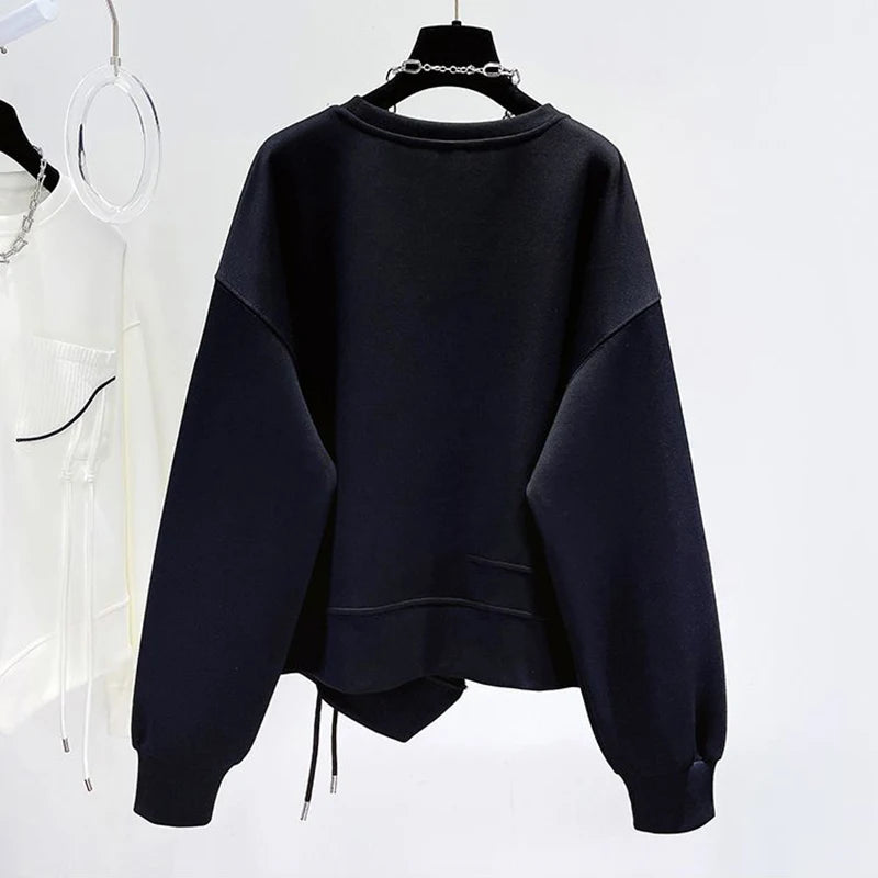 Korean fashion solid color hoodless sweatshirt women's spring and autumn new temperament loose thin niche design short top