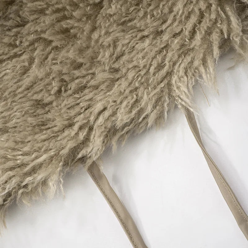 FAGADOER Sexy Fur Patchwork Woman 2 Piece Set Outfit Deep V Backless Lace Up Crop Top + Leopard Print Pants Female Streetwear