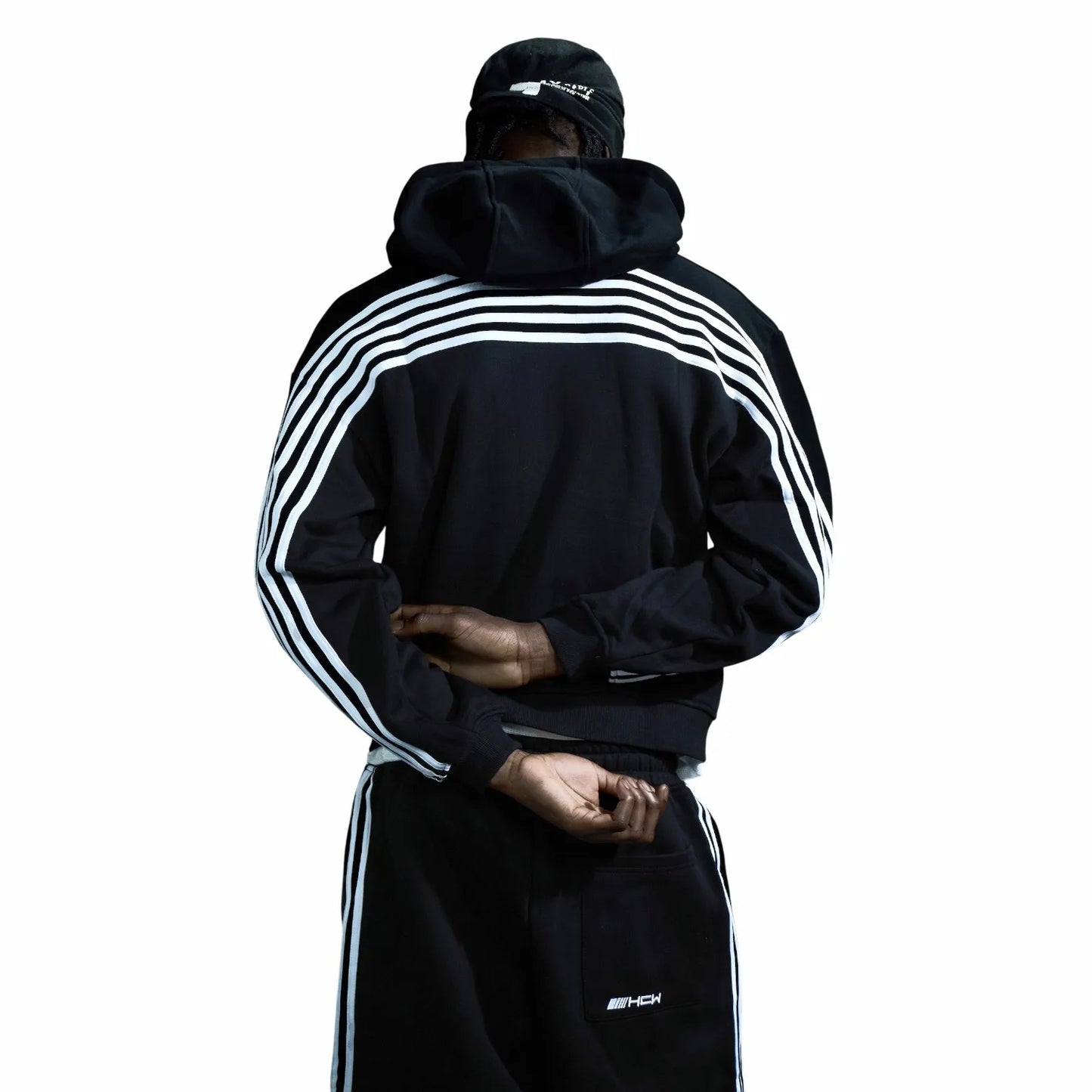 American HCW Retro Striped Zipper Hoodie Y2K Clothes Mens Womens Hip-hop Letter Embroidery Black Oversized Sweatshirt Jacket