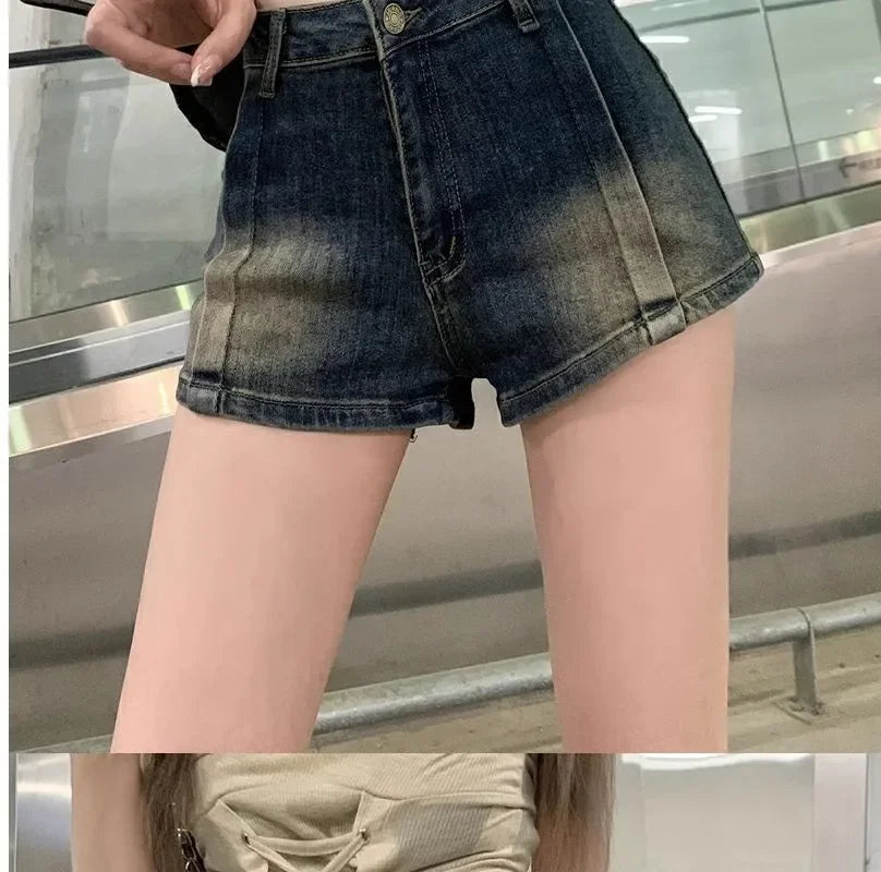 Retro Washed Denim Shorts Women Summer Hot Sale Of The Season New Straight Leg High Waist Slimming Versatile Hot Pants Casual Co