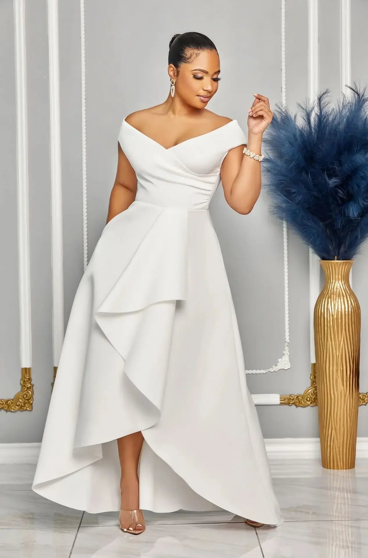 Sexy Slimming Solid Color Off-Shoulder Maxi Dress S10629 European And American Style Smooths Your Silhouette