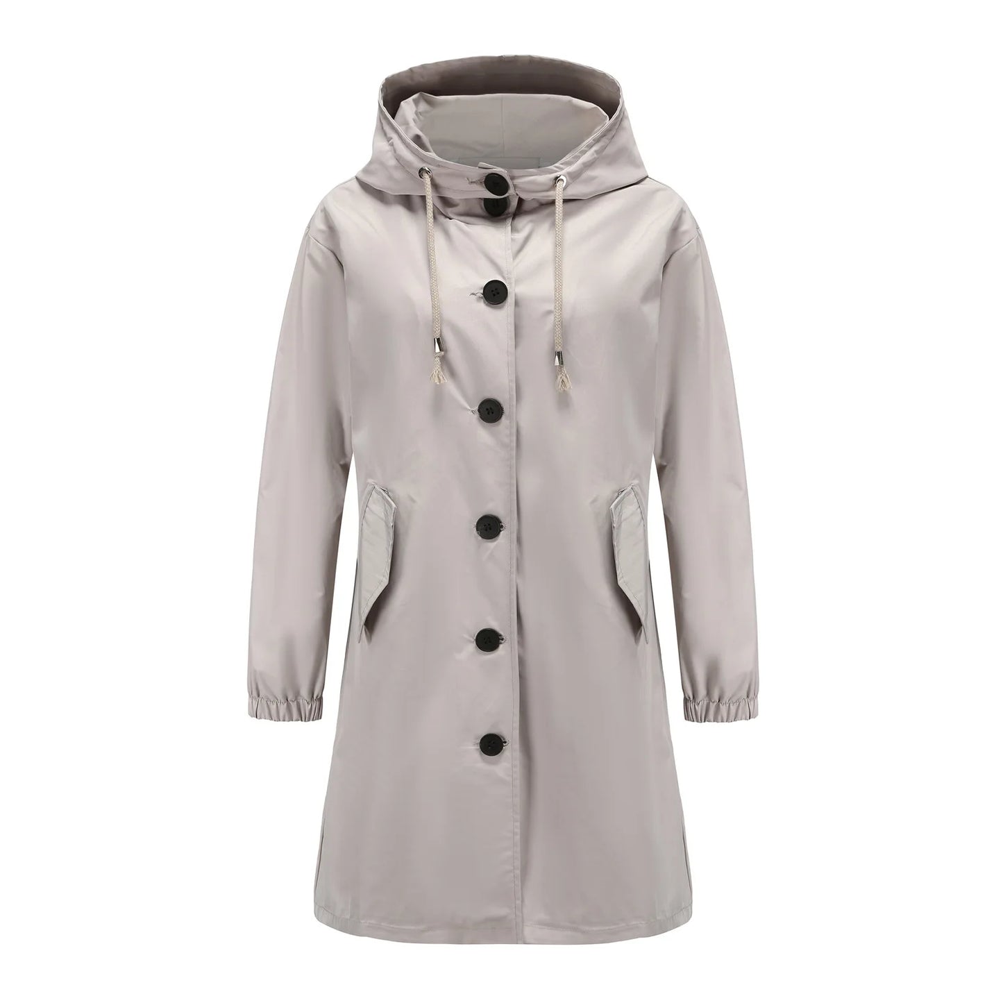 Spring Autumn Women's Trench Coat Water-Repellent Hooded Windbreaker Outdoor Loose Casual Zipper Long Jacket