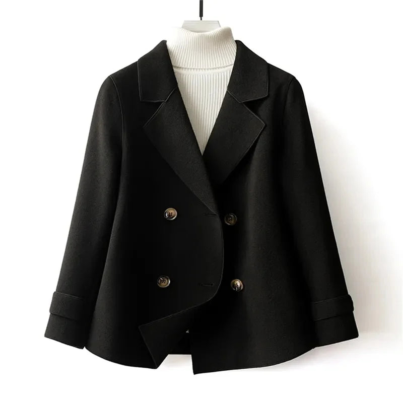 High-Quality Double-Sided Woolen Coat For Women 2024 New Short With Temperament Doll Neck Mother's Outfit Woolen Coat Female Red
