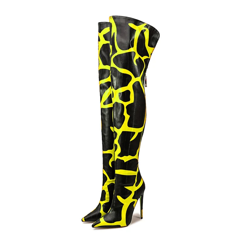 Giraffe Print Pointed Toe Over-The-Knee Boots for Women