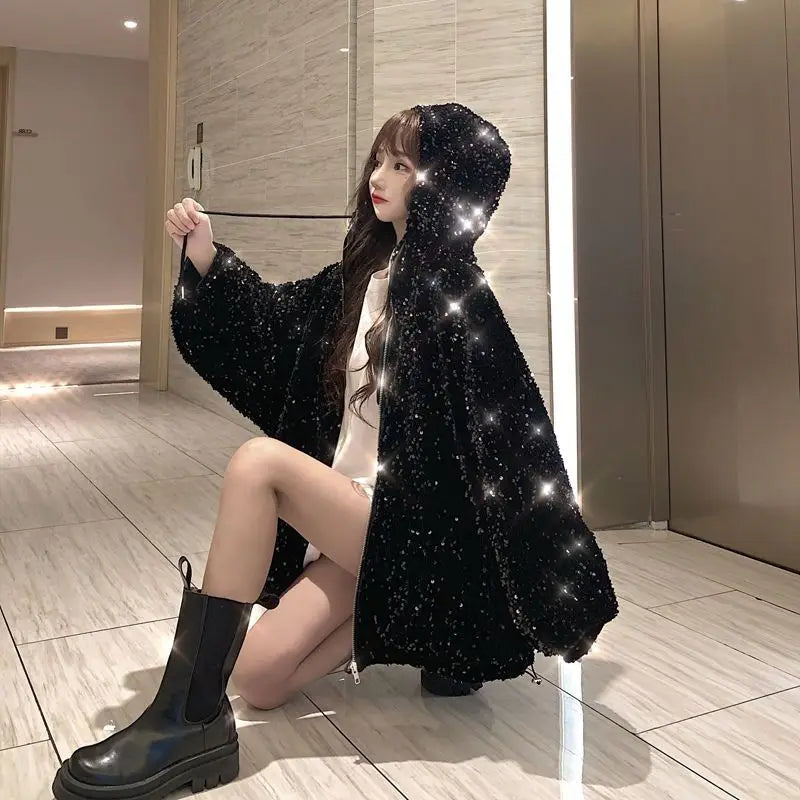 Starry Sky Hooded Jacket Women's Coat 2025 Autumn New Style Loose Clothing