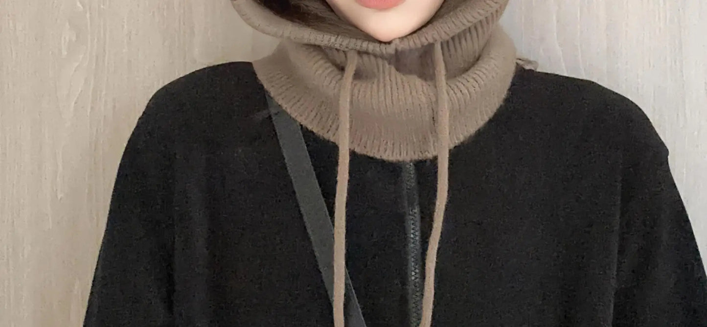 New Winter Trendy Balaclava Hat Windproof Scarf Knitted Hat For Women Cute Warm Ear Protection Hat