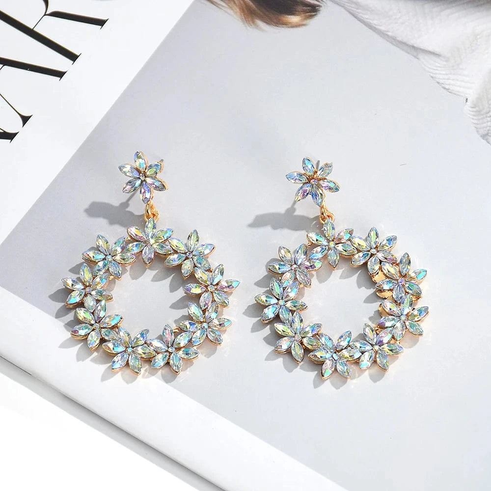 New Arrival Flower Colored Glass Stone Drop Earrings For Women Girls Crystal Accessories Statement Jewelry Wholesale
