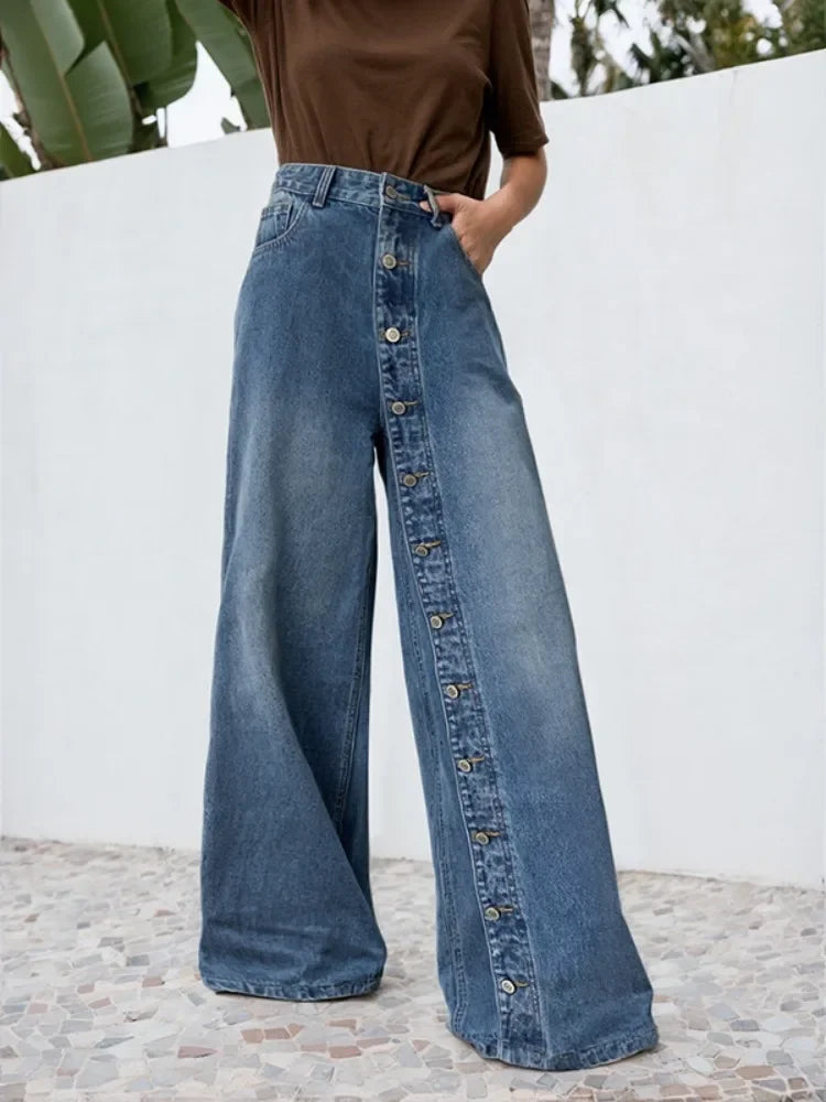 Krisstarsgirls 2025 New Women‘s Baggy Jeans Pants Spring Summer Buttoned Pockets High Waisted Boyfriends Jean Trousers for Woman