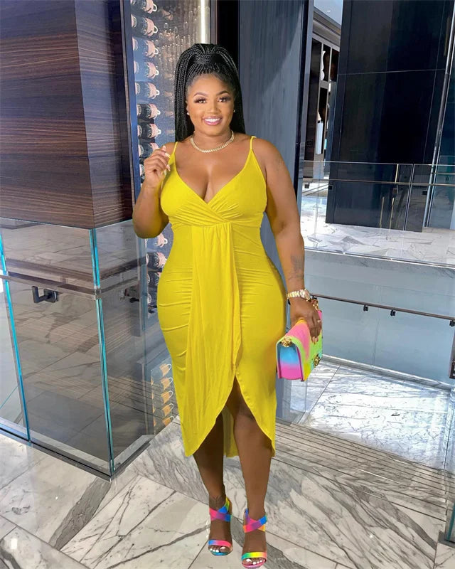 Wmstar Plus Size Women Dresses Summer Clothing Sexy Bodycon Stretch Sling Solid Maxi Party Dress 2022 Wholesale Dropshipping