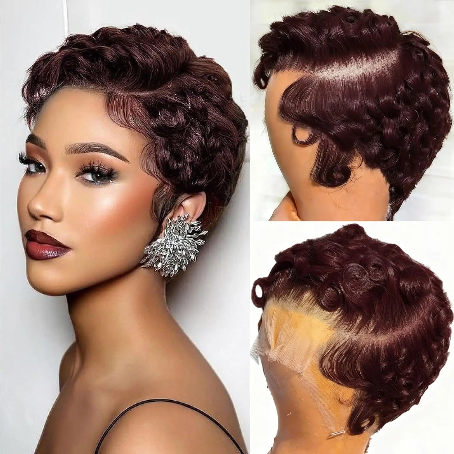 Short Layered Curly Pixie Cut Lace Front Human Hair Wig for Women