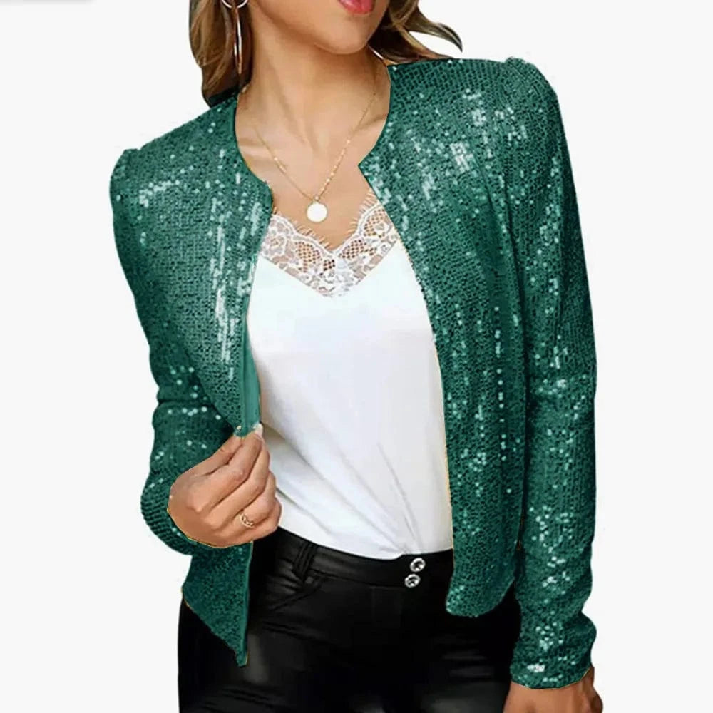 Gold Purple Shiny Sequins Round Neck Cardigan Jacket Women Fashion Short Coat Silver Blue Nothing Red Outerwear Female Overcoat