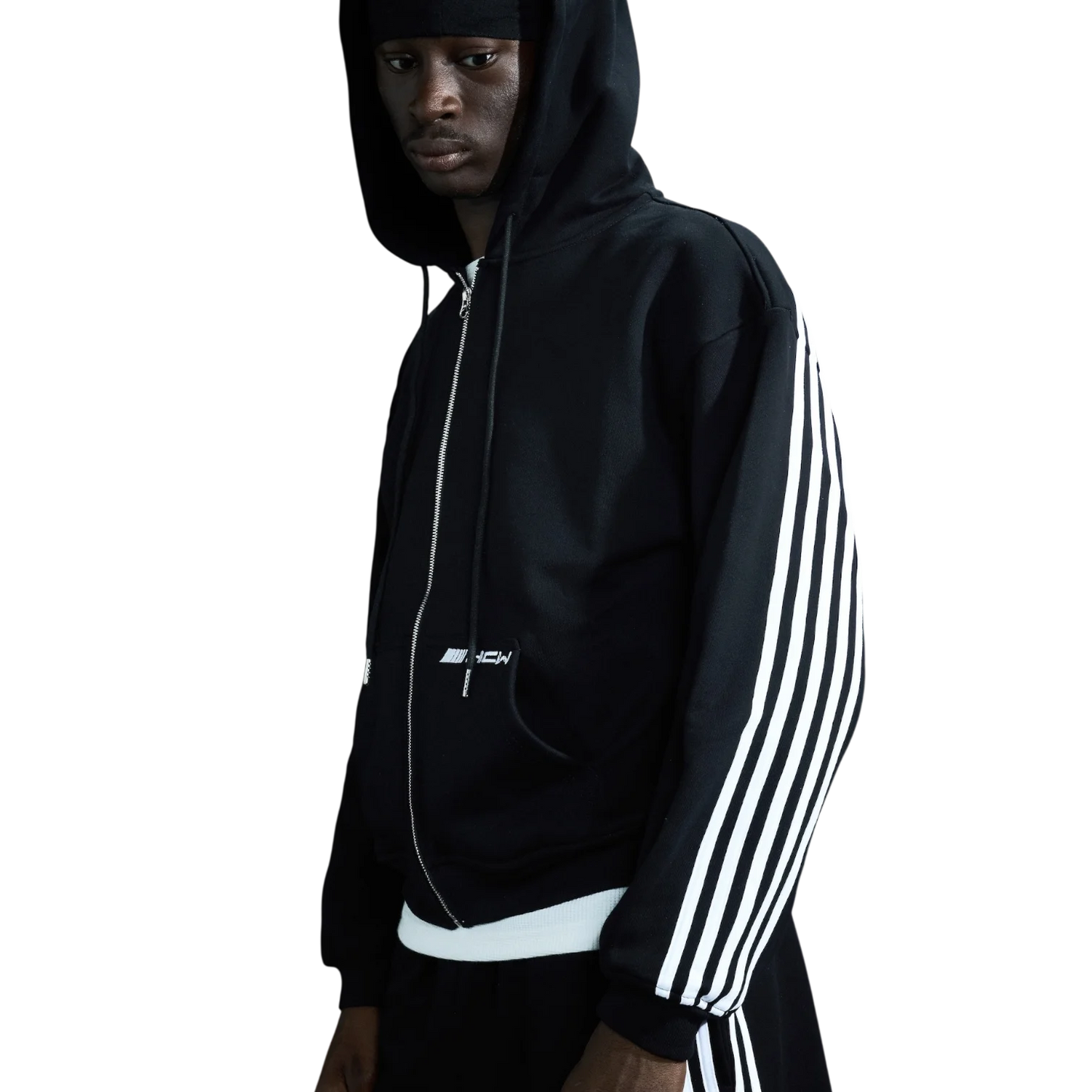 American HCW Retro Striped Zipper Hoodie Y2K Clothes Mens Womens Hip-hop Letter Embroidery Black Oversized Sweatshirt Jacket