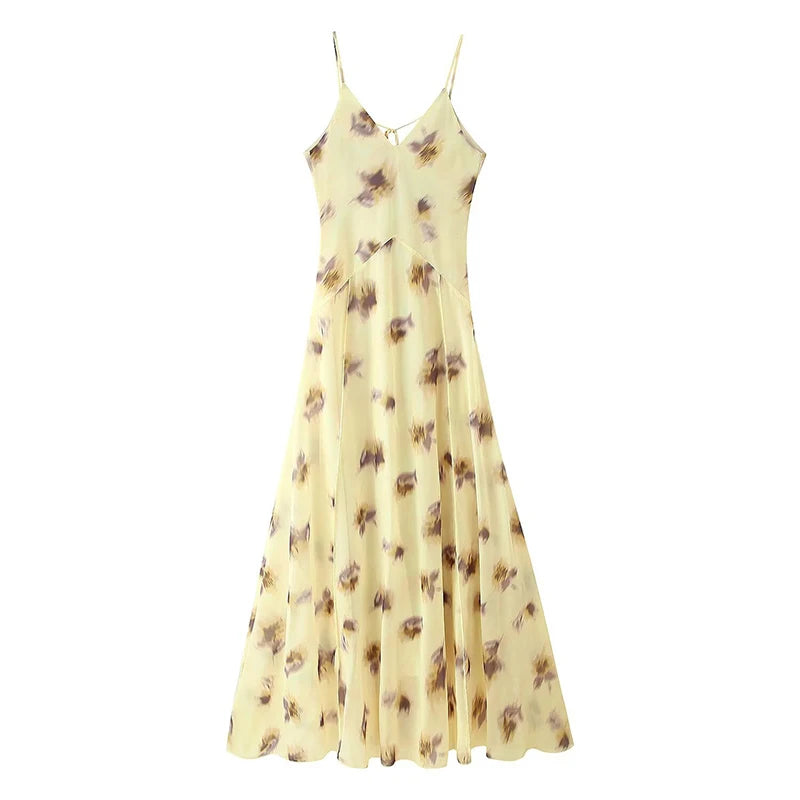 Beach Sleeveless Pleated Banquet Dress Club Party V Neck Ladies Sexy Dress New 2025 Floral Print High Waist Suspender Maxi Dress