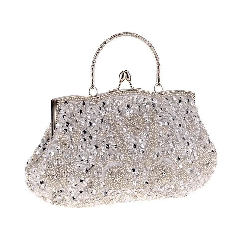 Fashion Glitter Clip Evening Purse Bead Embroidery Clutch Crossbody Bag Women Banquet Bridesmaid Wedding Party Tote Shoulder