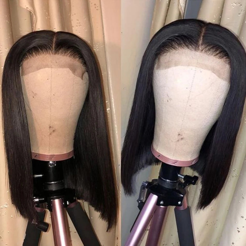 Straight Short Bob Wig 13x4 Lace Front Human Hair Wigs for Women Transparent Lace Frontal Wig Bleached 4x4 Pre Plucked Bob Wig