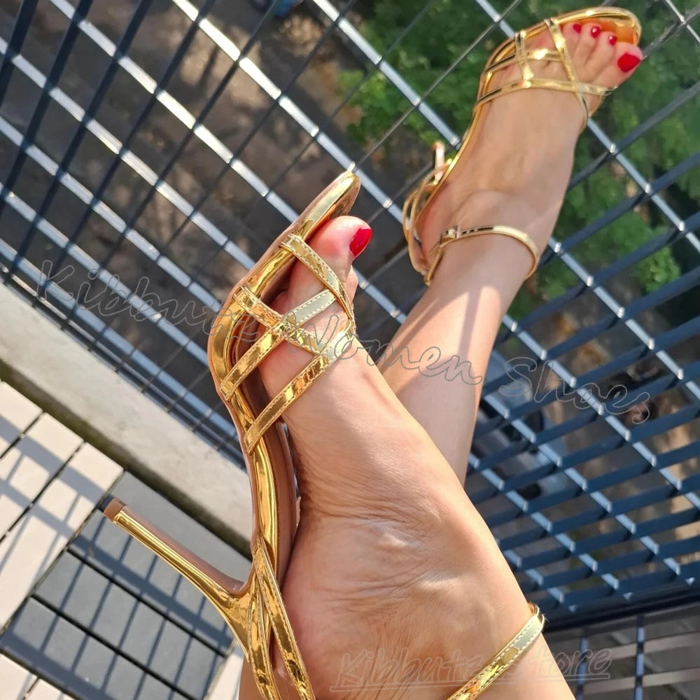 Concise Sandals Buckle Strap Leather Solid Color Hollow Round Toe Thin Heel Fashion Luxury Elegant Party Wedding Women Shoes New