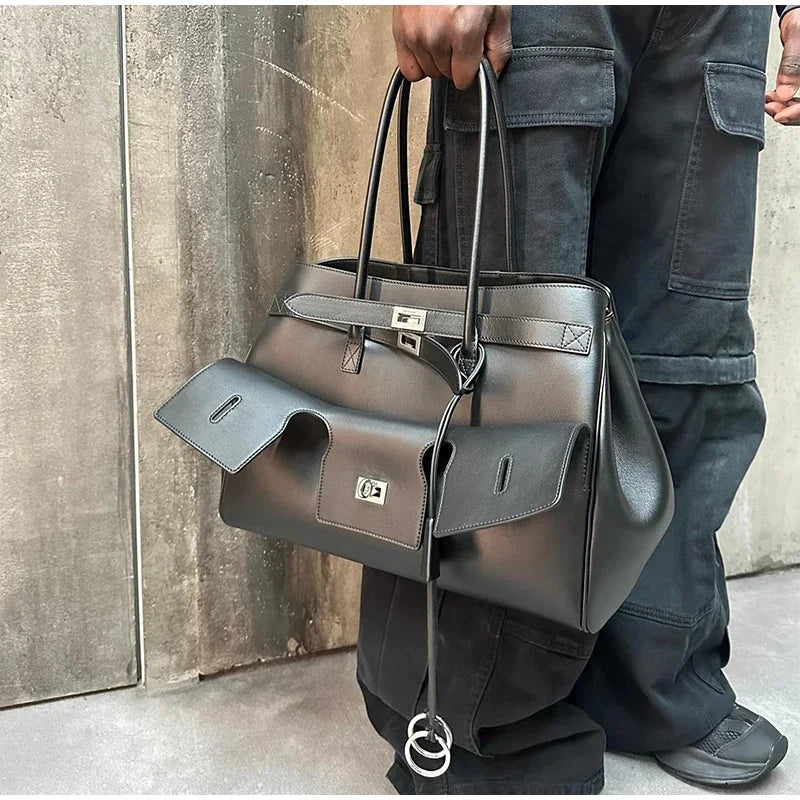 Luxury High Quality Tote Bag Brand Texture Lock Wing Bag Solid Color Simple New Horizontal Square Bag Women's Commuter Handbag