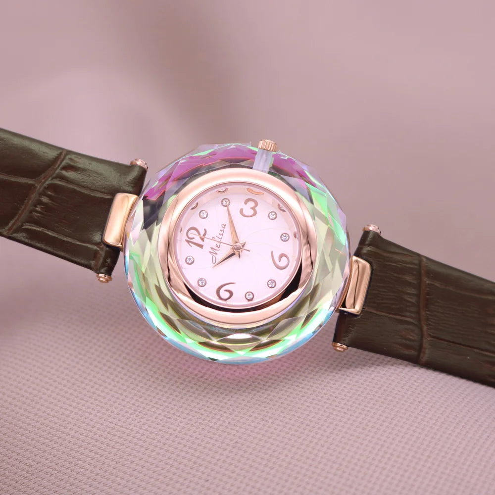 Top Luxury Crystal Melissa Lady Women's Watch Elegant Rhinestone Fashion Hours Dress Bracelet Clock Girl Birthday Gift Box