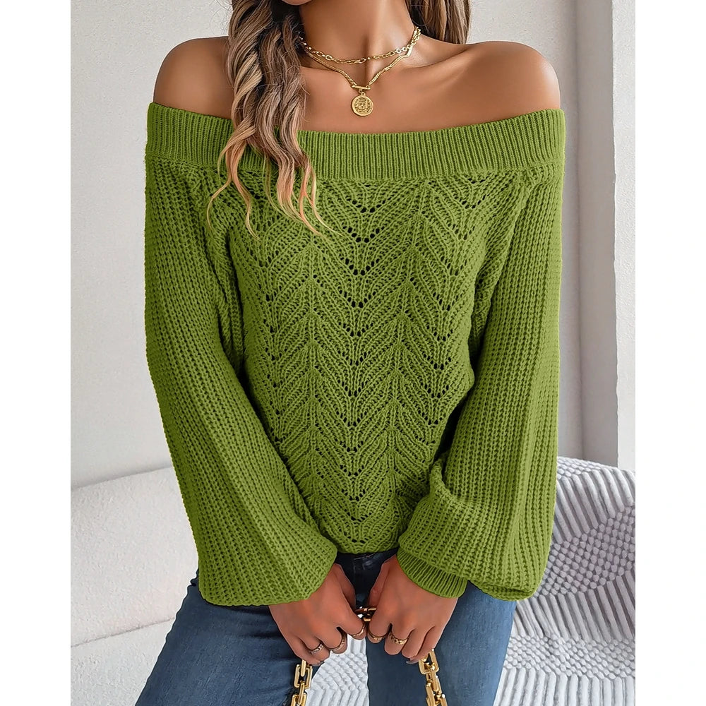 Women Off Shoulder Long Sleeve Knit Sweater Female Spring Casual Top y2k Clothes Streetwear