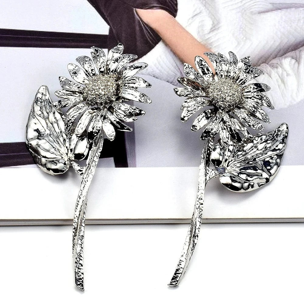 Fashion Plant Flower Drop Earrings For Women Metal Pendant Earrings Bohemian Statement Jewelry Accessories