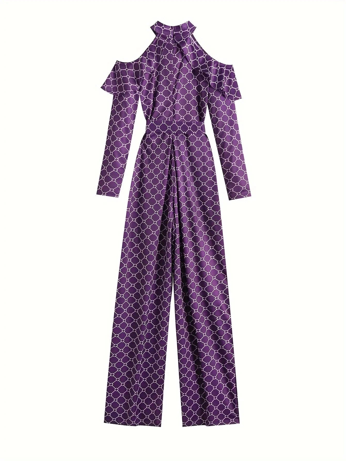 Plaid Print Rompers Womens Jumpsuit Off Shoulder Ruffles Long Sleeve Bandage Overall Elegant Belted Plus Size Wide Leg Bodysuit
