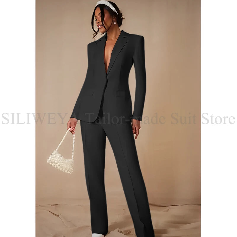 Luxury White Women's Clothing Single Breasted 2 Pieces Jacket Pants Female Suits Office Banquet Party Lady's Blazers Sets