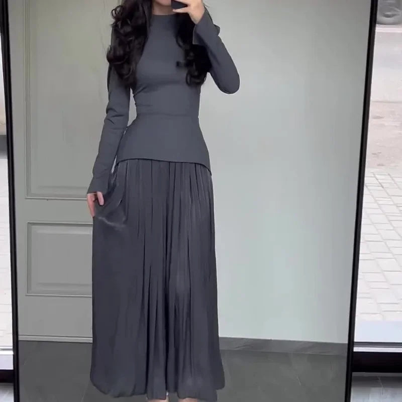 Long Sleeves Dresses Women Clothing New Round Neck Back Strap Slim Fit Dress Y2k Skirt for Female Streetwear 2024 Autumn Winter