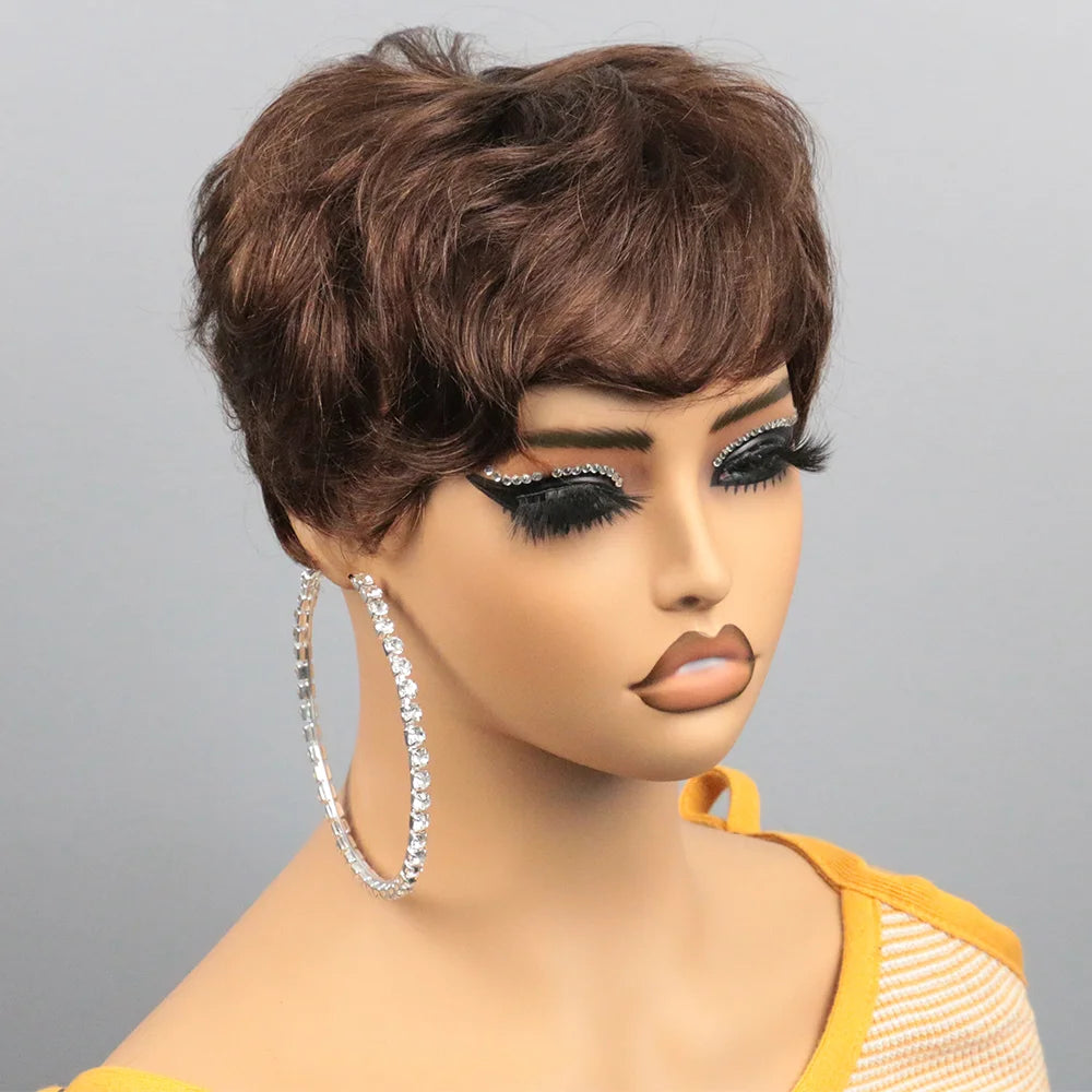 Short Bob Wig Human Hair for Black Women Pixie Cut wigs Human Hair Wig Glueless Wig None Lace Front Wig with Bangs Natural Black