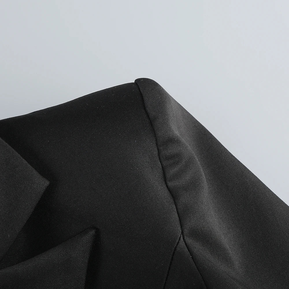 Women Horn-Shoulder Suit Deep V-Neck Slim Mini Skirt Cuff Splicing Single Breasted Sexy Dress Workplace High-Rise Commuter Wear
