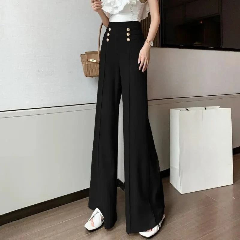 High Waist Female Trousers Elastic Classic Xxl Vintage Korean Fashion Chic and Elegant Aesthetic G 90s Women's Pants Wide Leg