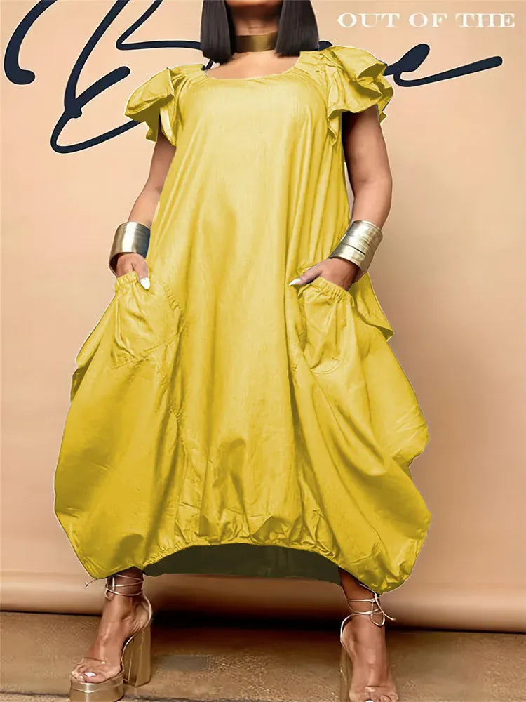 Breathable Maxi Dress With Pockets