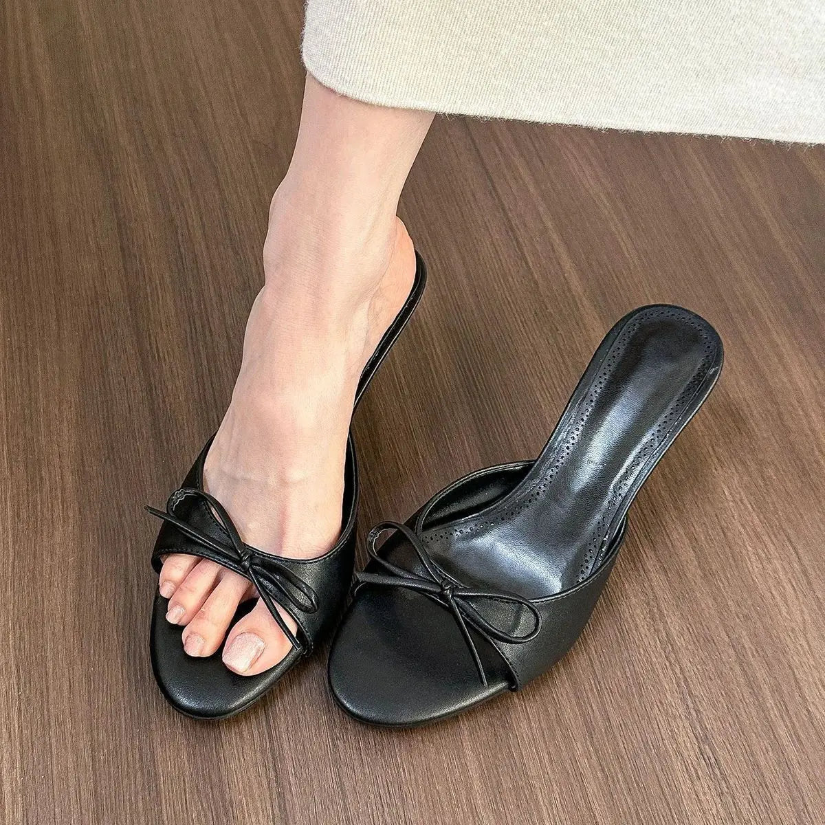 Satin Butterfly Knot Heel Slides