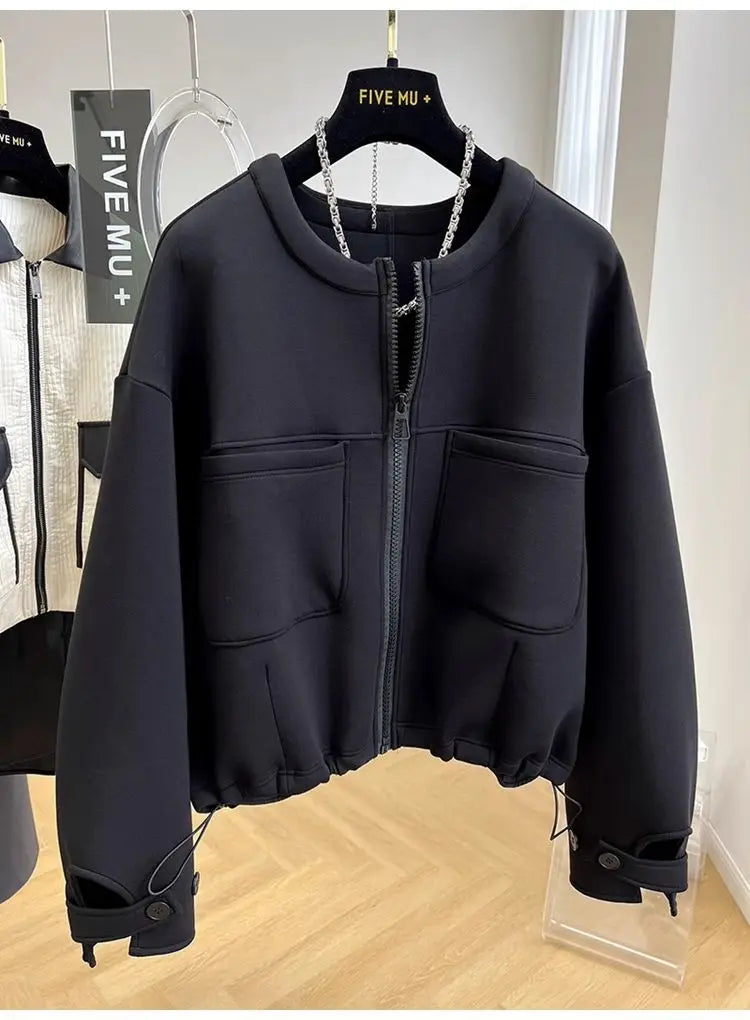 Large size loose round neck short coat women's autumn and winter new American retro casual jacket top  winter clothes women