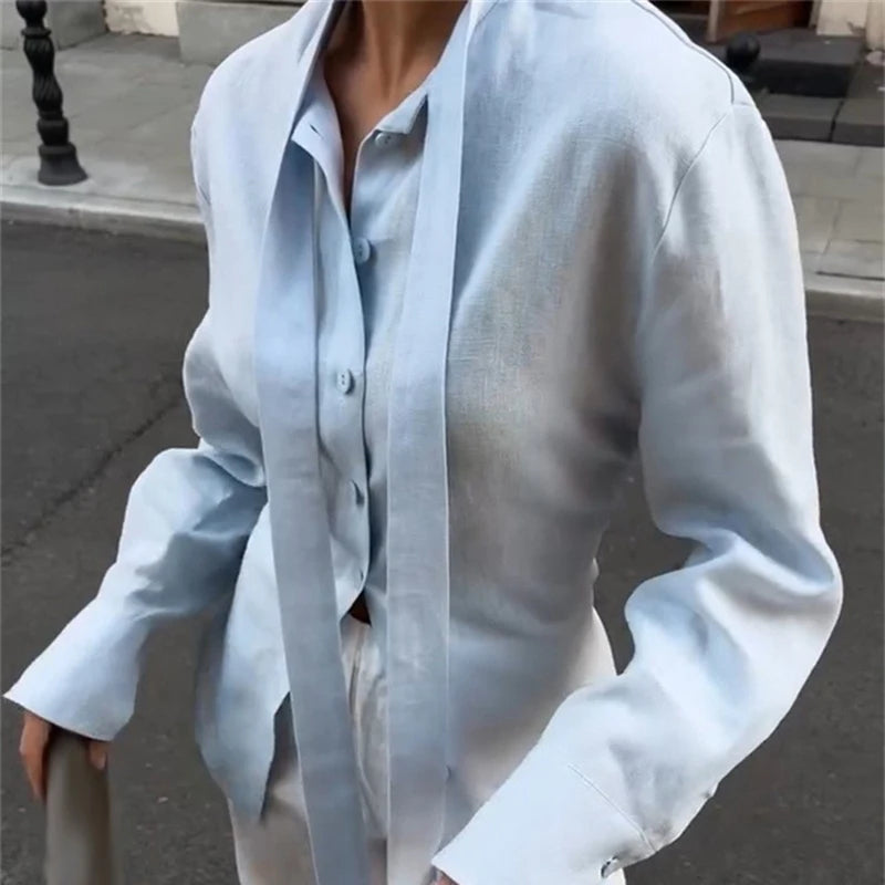 Fashion High Street Loose T-shirt Simple Solid Color Lapel Long Sleeved Shirt New Autumn Single Breasted Women's Casual Top Tees