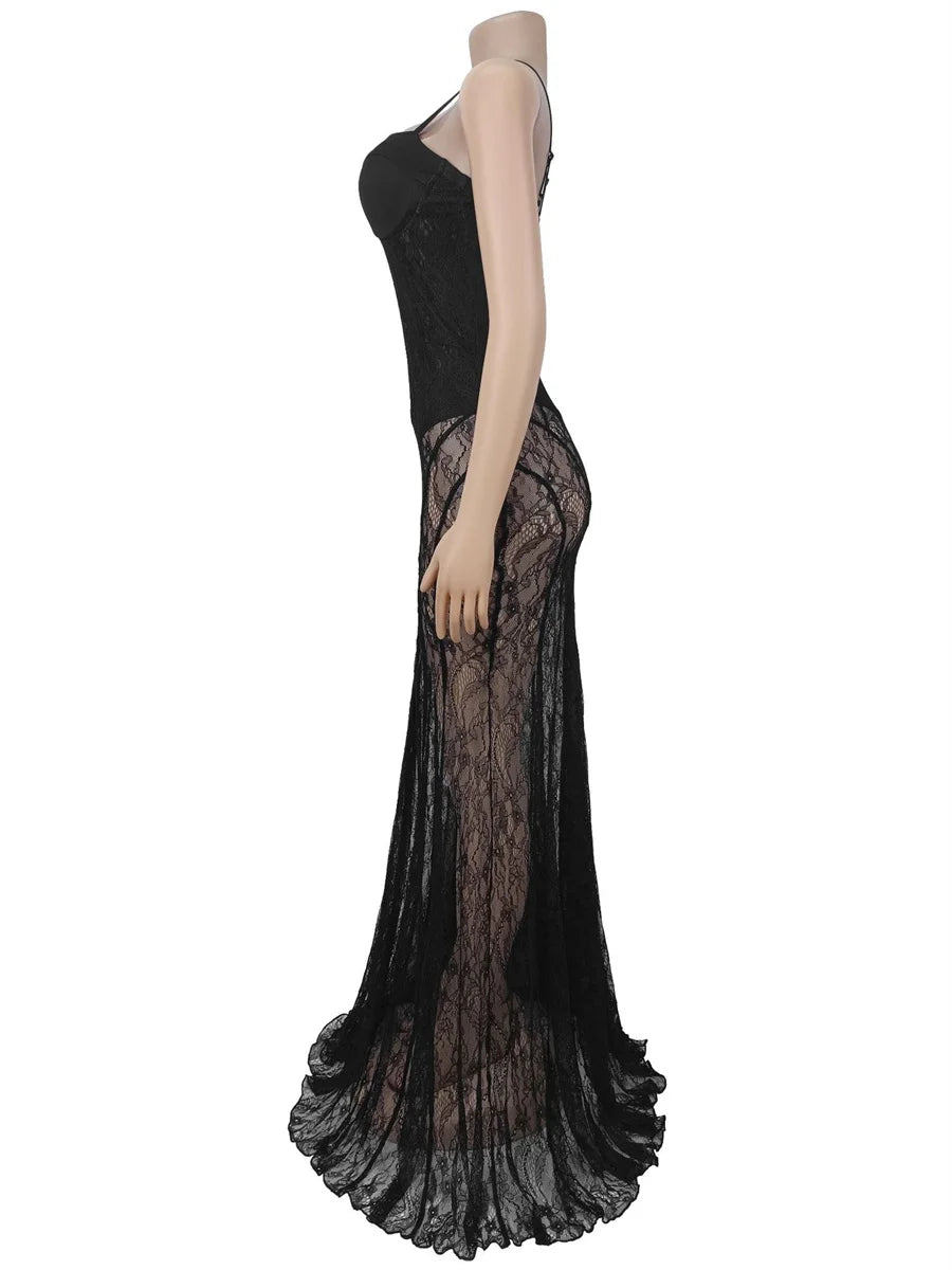 Weird Puss Sexy Mesh Jacquard Dress Women See Through Patchwork Sleeveless Backless Stretch Skinny Midnight Party Club Vestidos