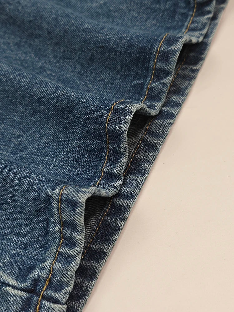 Beautyblue Fashion Women's Jeans Button Baggy Denim Jeans Pants High Waist Casual Classic Blue Wide Leg Trouser Female Y2K Punk